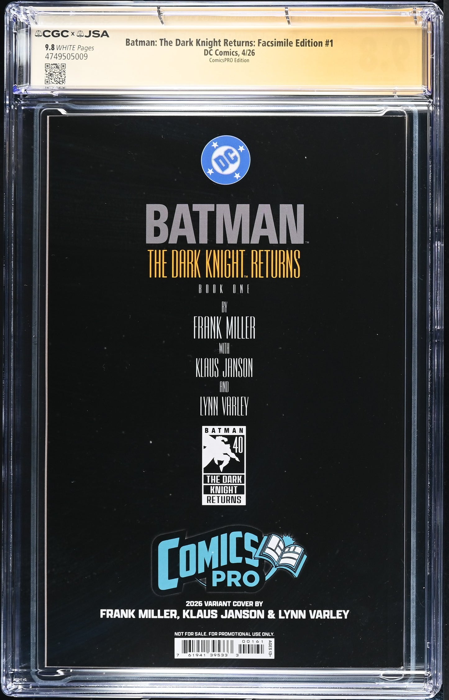 Batman The Dark Knight Returns #1 (2026) ComicsPRO CGC 9.8 JSA Signed Frank Miller & Klaus Janson
