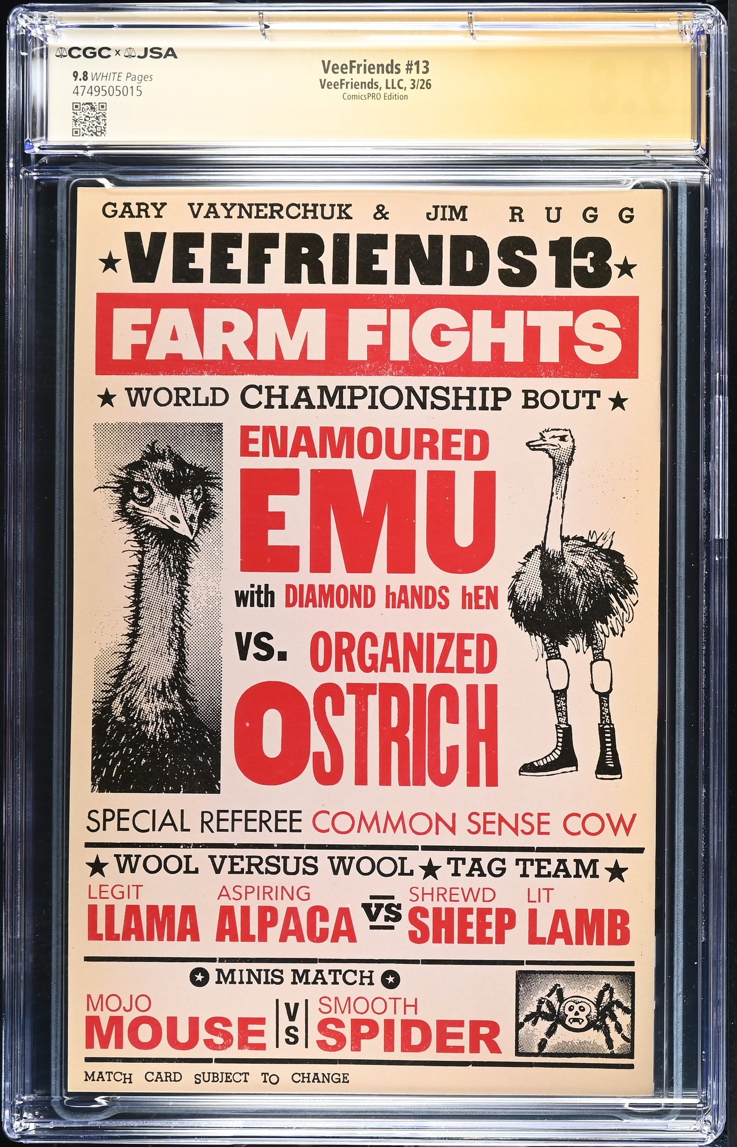 VeeFriends Comic Book #13: Farm Fights CGC 9.8 JSA Rugg Signed ComicsPRO Sienkiewicz Virgin