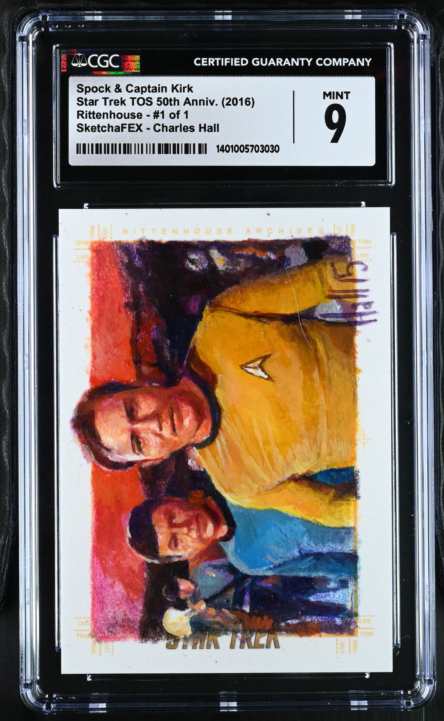 Star Trek TOS 50th Anniversary Sketch Card by Charles Hall from Amok Time Graded CGC 9 Mint
