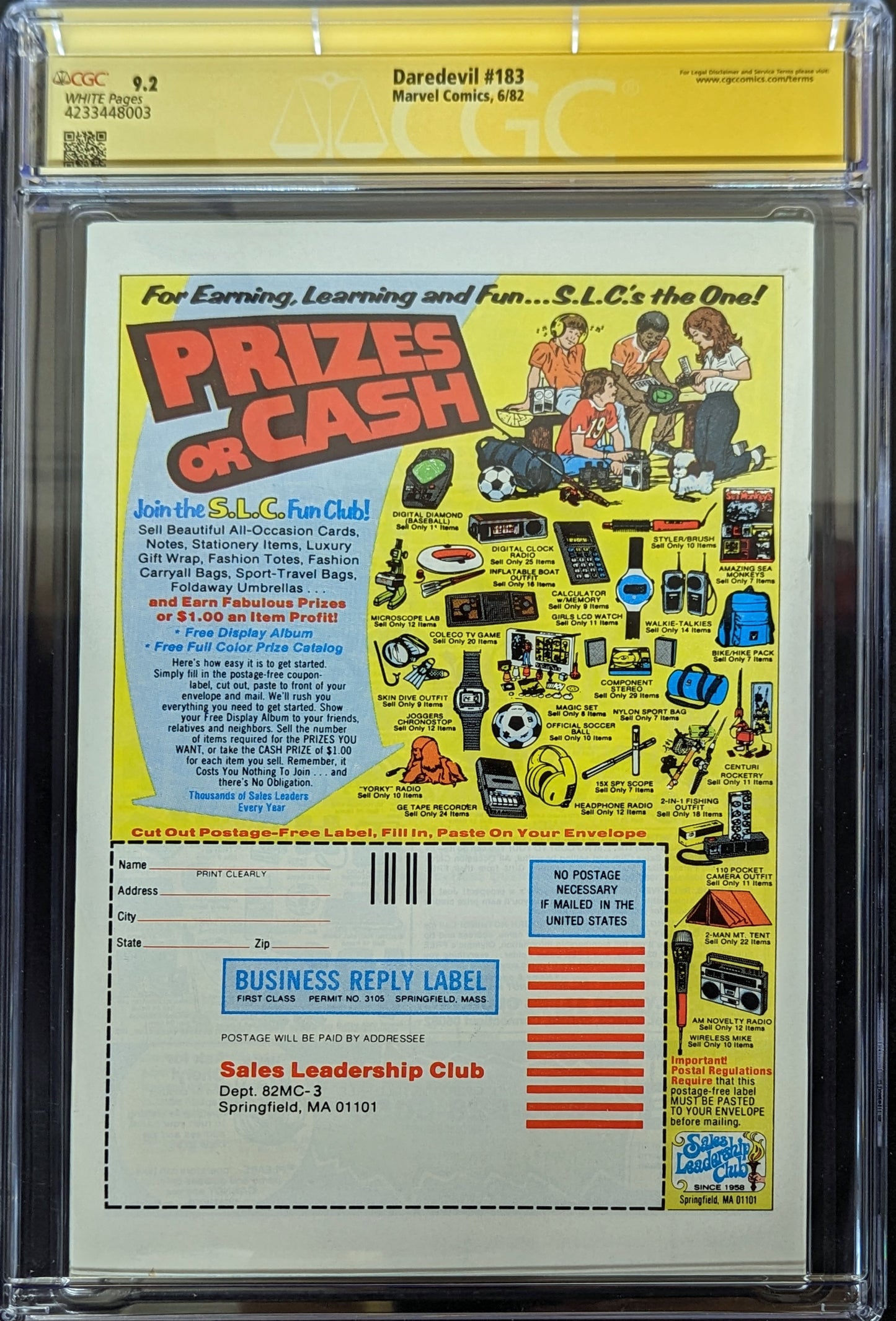 Daredevil #183 (1982) CGC 9.2 Signed by Frank Miller Punisher Appearance