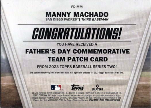 2023 Topps Series 2 Baseball Team Patch Card FD-MM Manny Machado