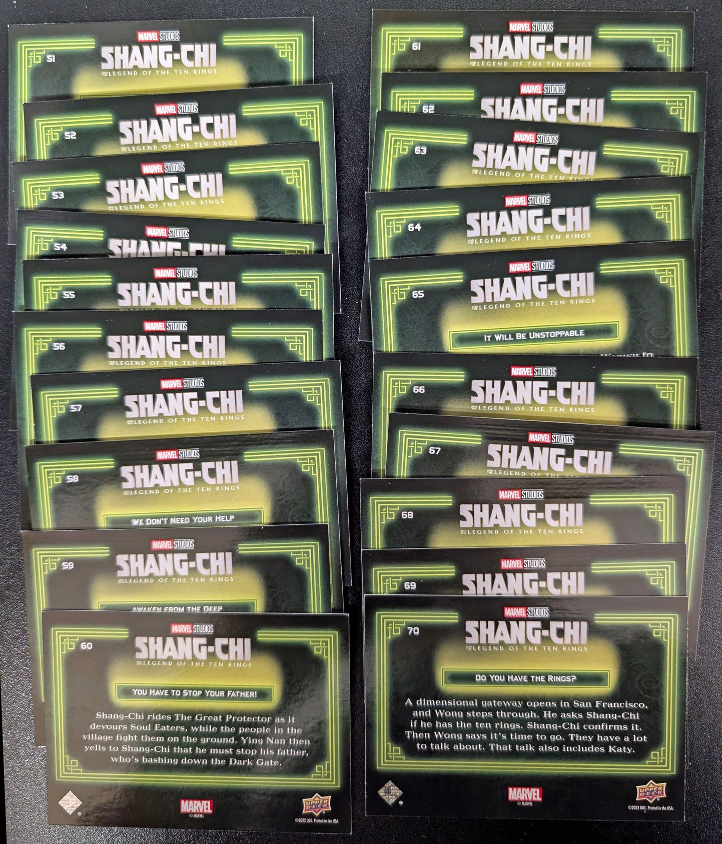 2022 Upper Deck Marvel Shang-Chi Complete 20 Card High Number Set 51 to 70
