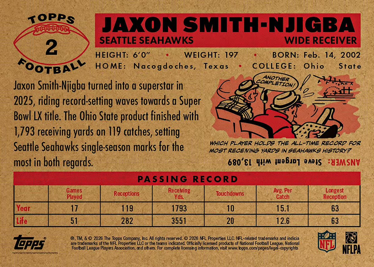 2026 Topps NFL Living Set Card 2 Jaxon Smith-Njigba