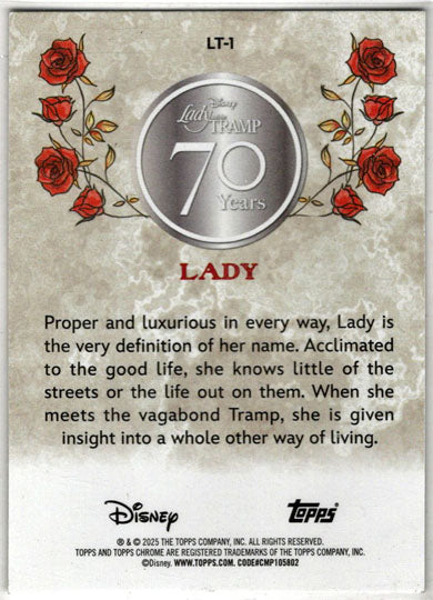 2025 Topps Chrome Disney Lady and Tramp 70th Anniversary Insert Card LT-1 Lady