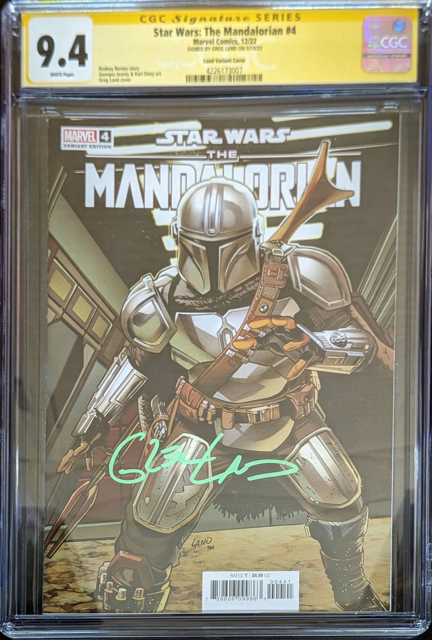 Star Wars Mandalorian #4 Greg Land Cover 1:50 CGC 9.4 Signed