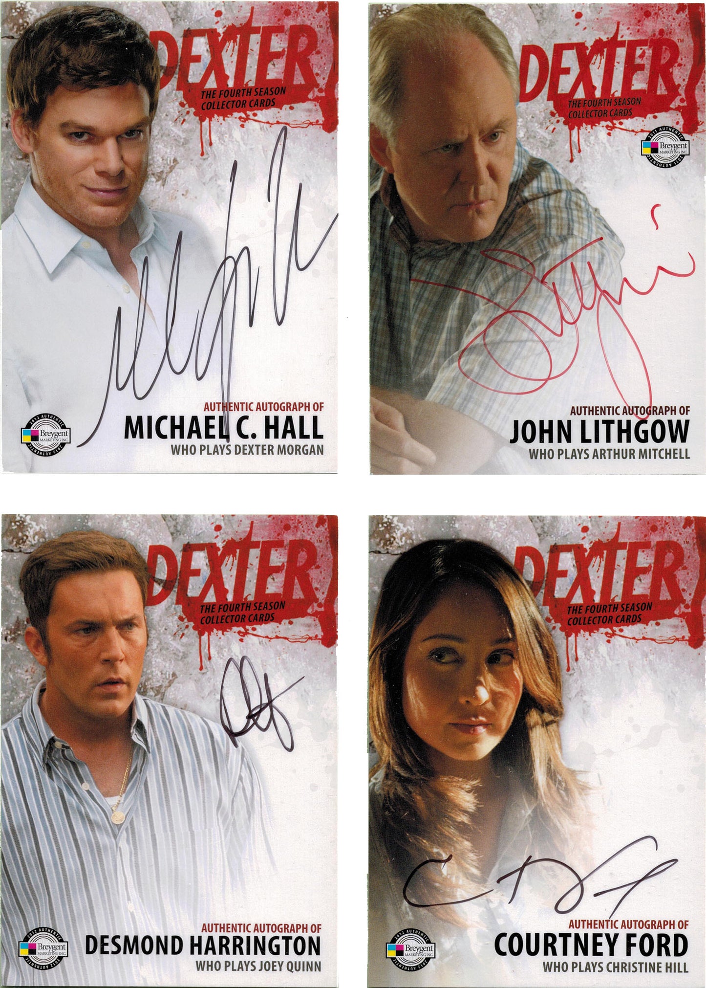 Dexter Season 4 Master Set with 4 Autograph (Hall, Lithgow), 17 Costume & 8 Prop Cards