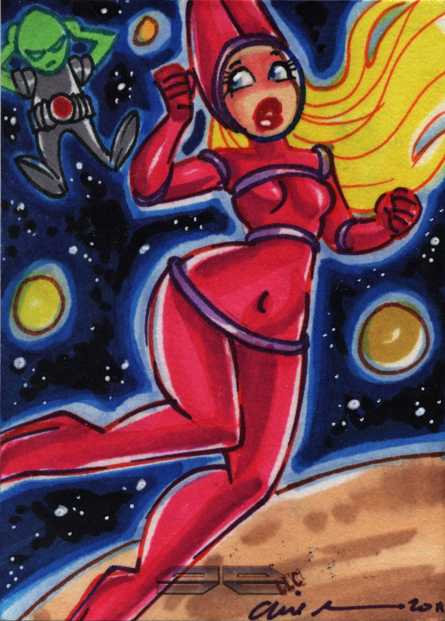 2011 5finity Galaxgals Eradication Arie Monroe Rare Artist Sketch Card Ver. 1