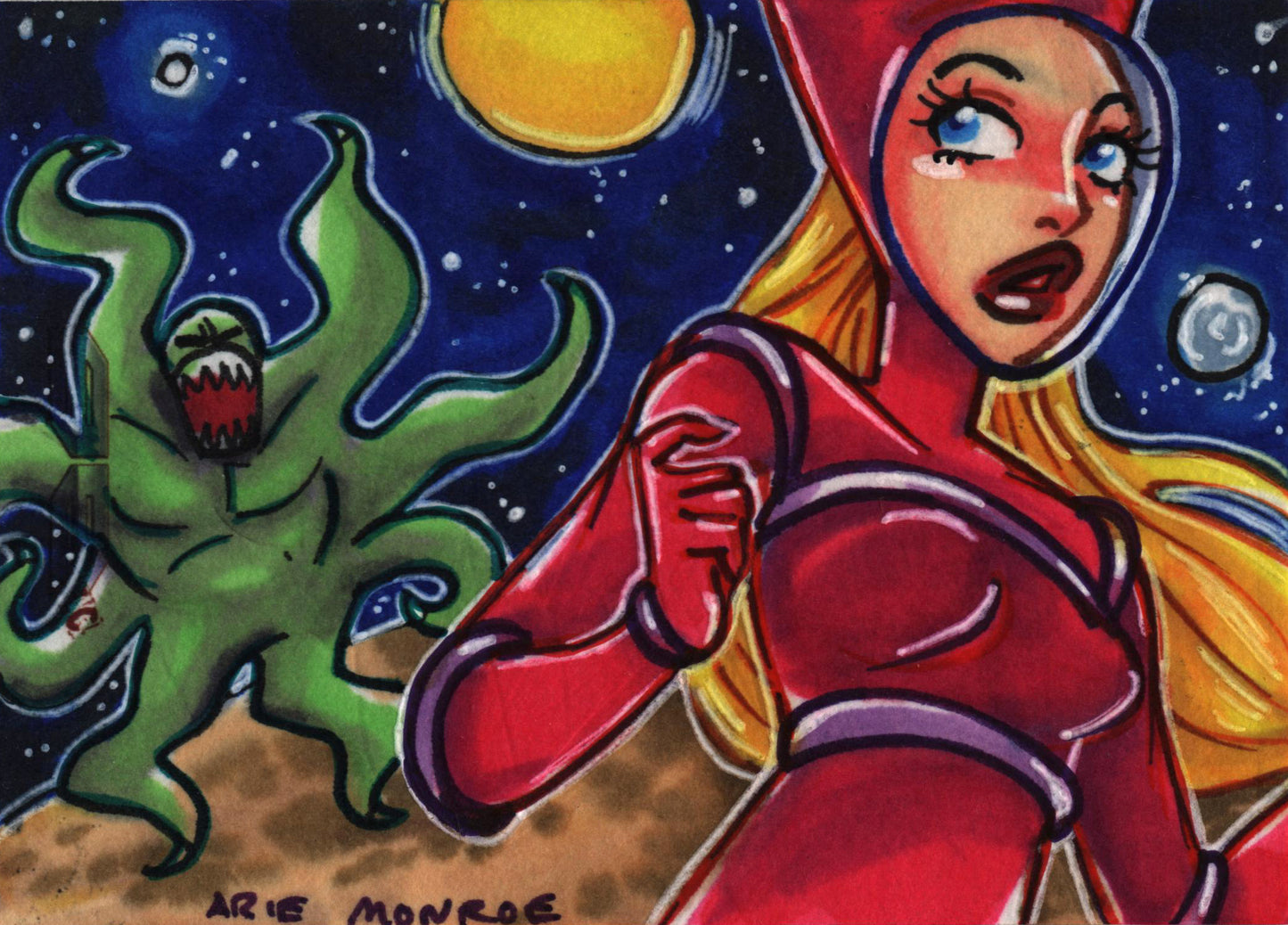 2011 5finity Galaxgals Eradication Arie Monroe Rare Artist Sketch Card Ver. 3