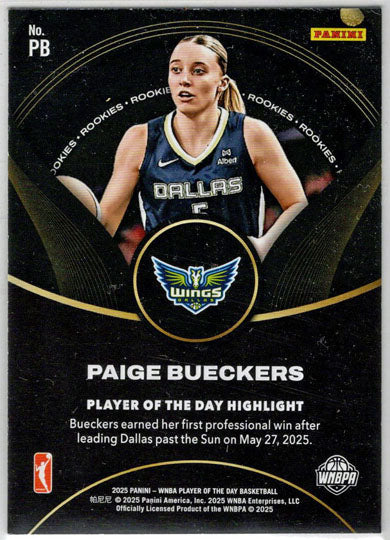 2025 Panini WNBA Player of the Day Rookie Card PB Paige Bueckers