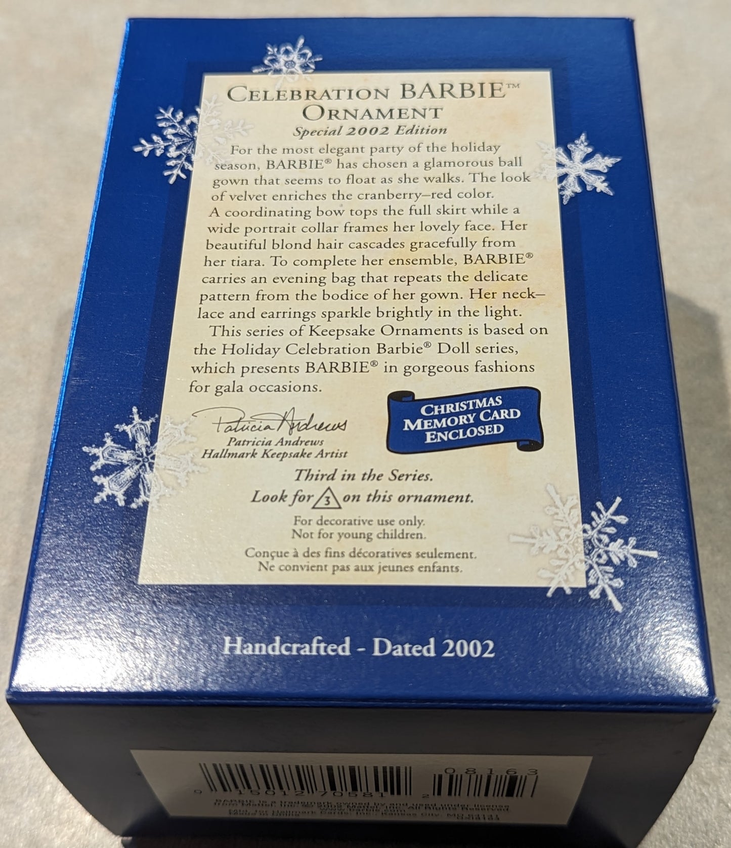 Hallmark Ornament 2002 Celebration Barbie 3rd Edition with Collector Card
