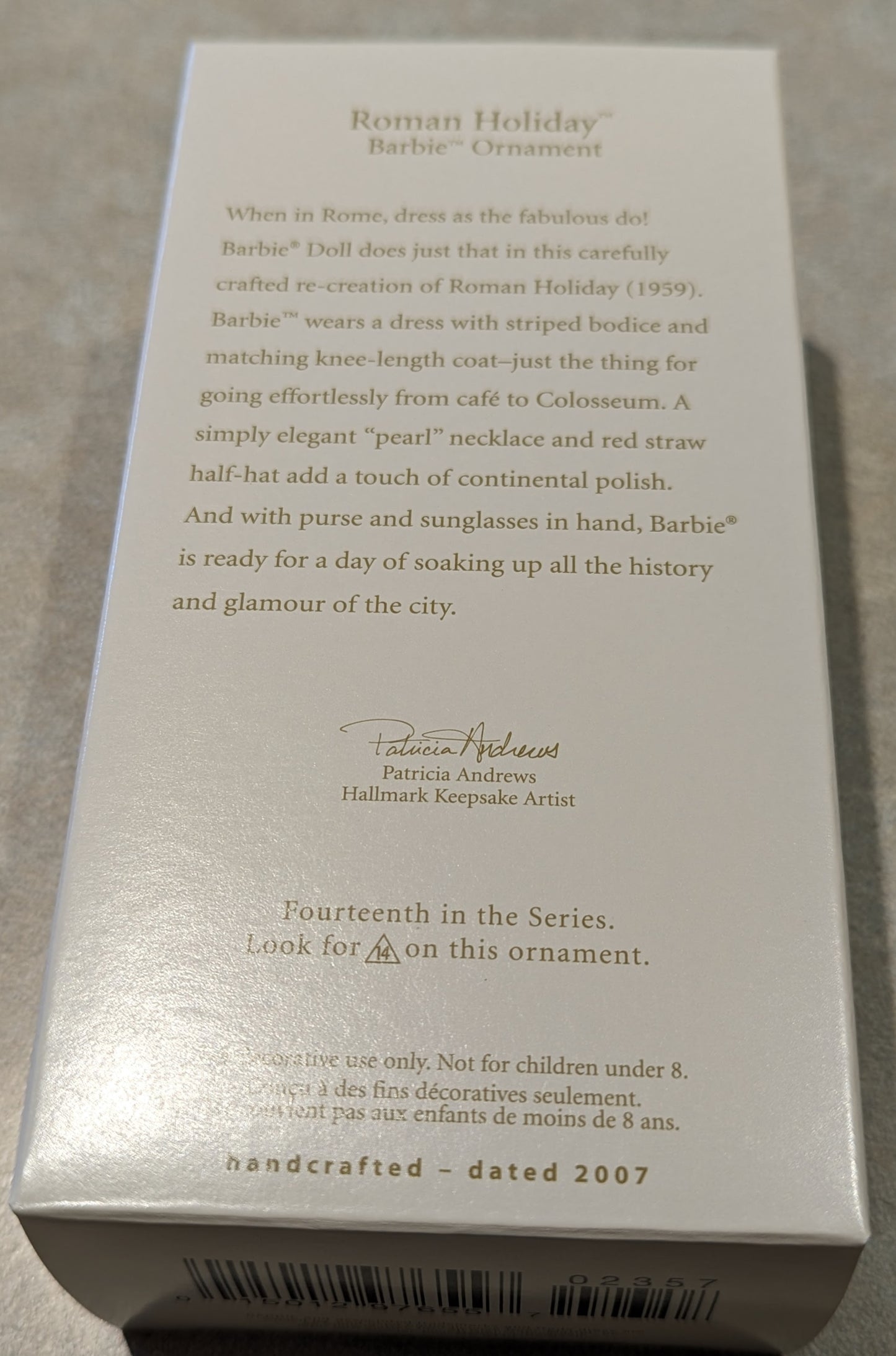 Hallmark Ornament 2007 Barbie Roman Holiday 14th