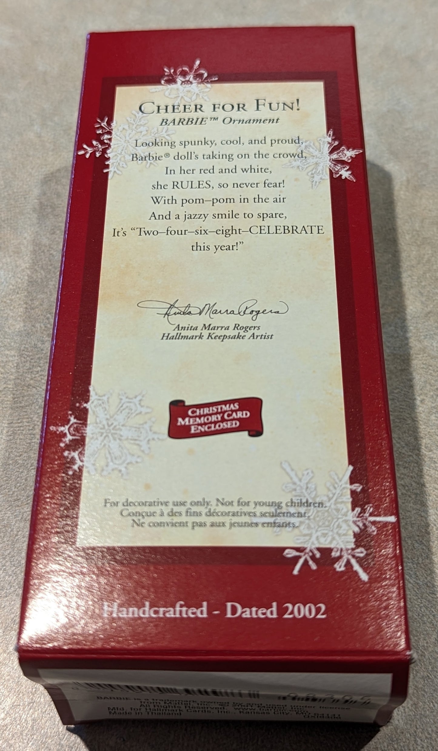 Hallmark Ornament 2002 Cheer for Fun Barbie with Collector Card