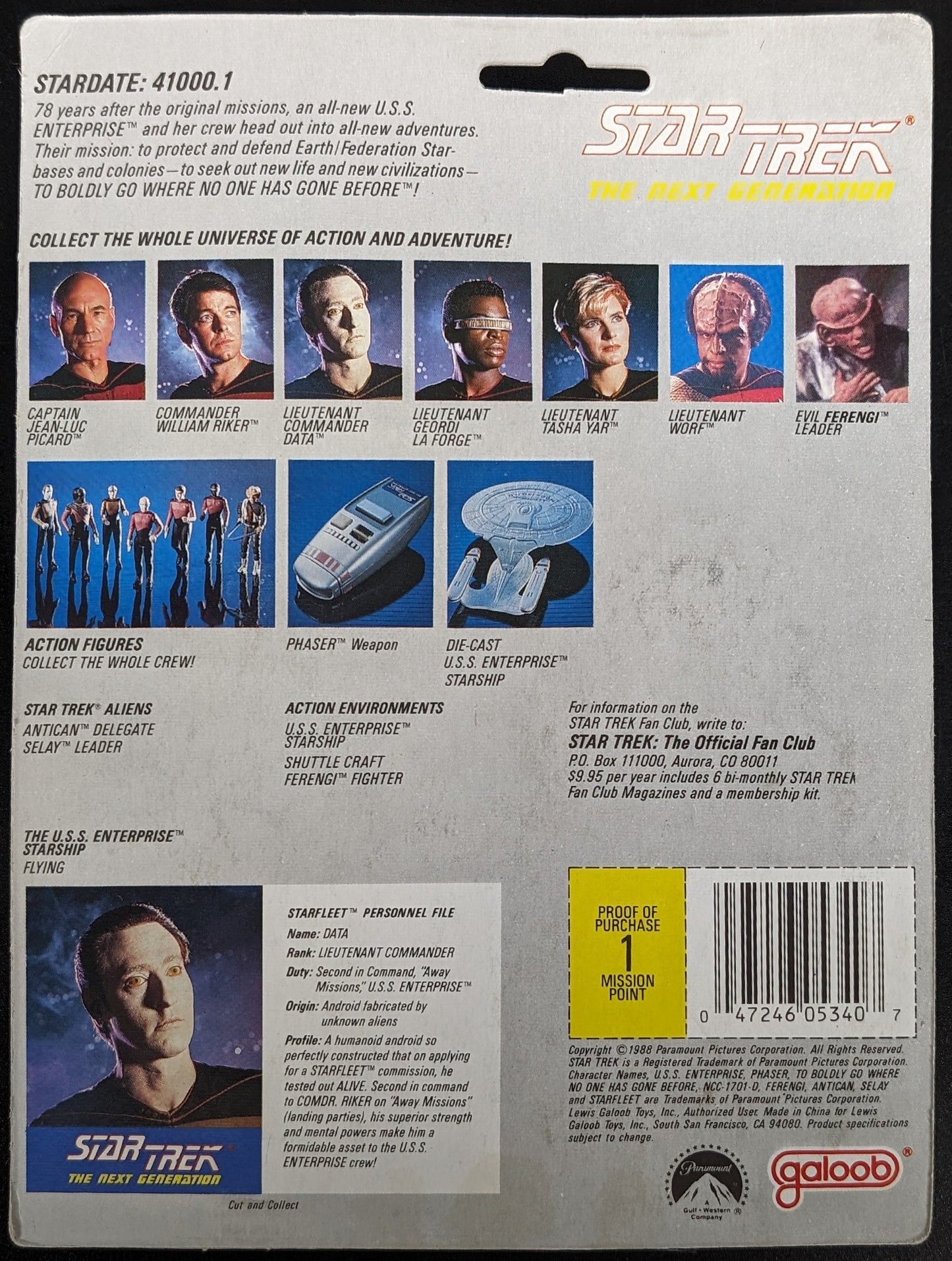 1988 Galoob Star Trek The Next Generation Lieutenant Commander Data Action Figure