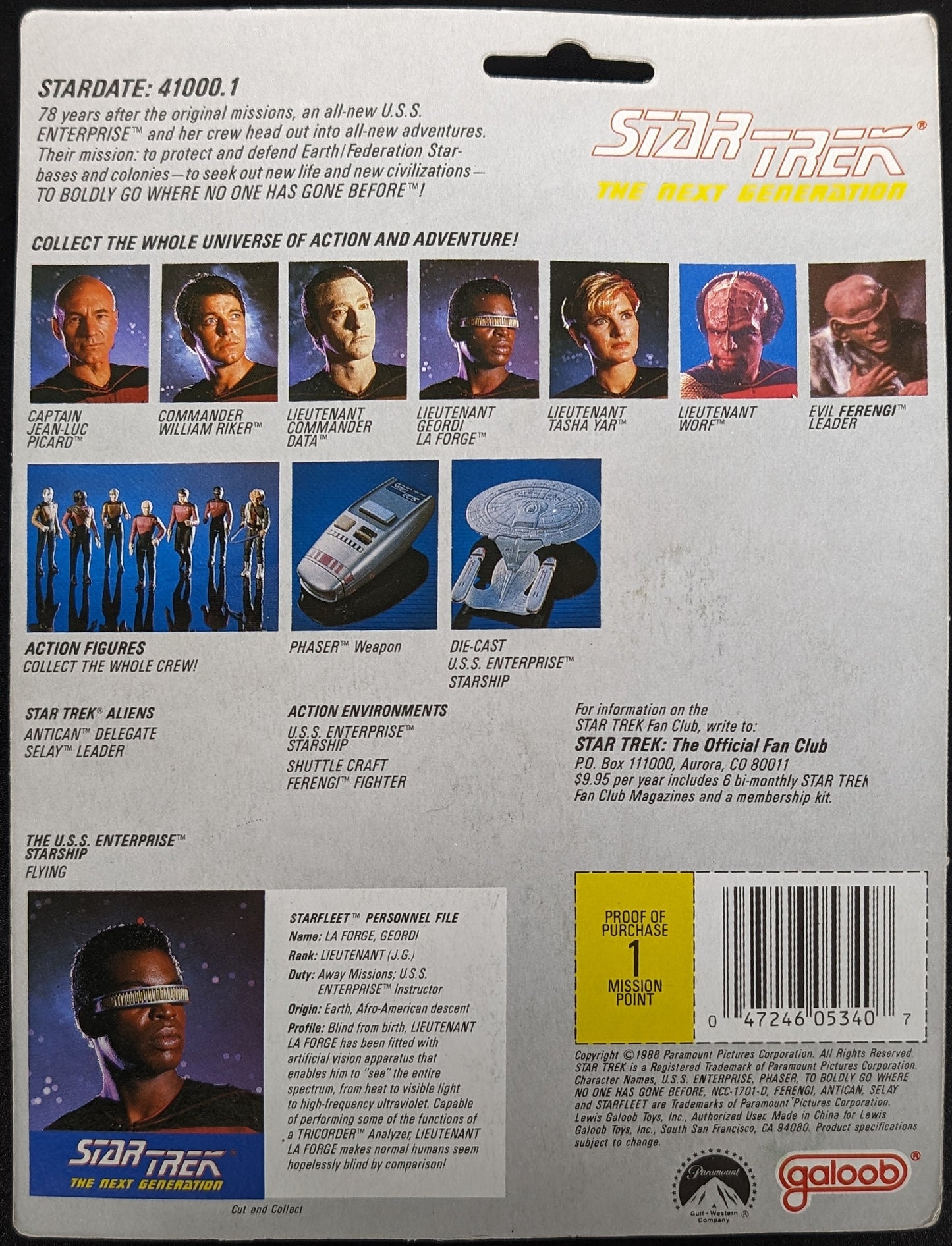 1988 Galoob Star Trek The Next Generation Lieutenant Geordi La Forge Action Figure