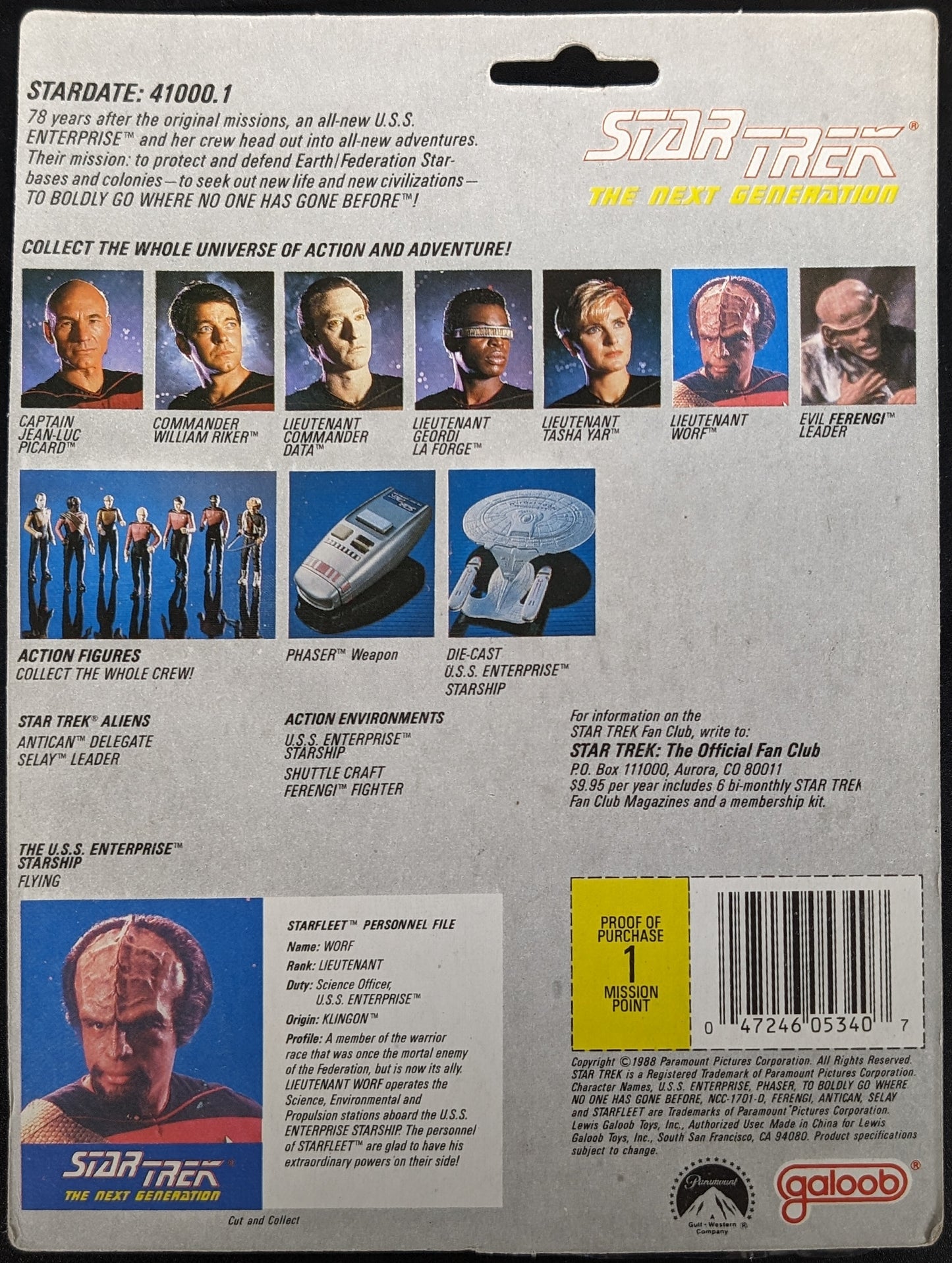 1988 Galoob Star Trek The Next Generation Lieutenant Worf Action Figure