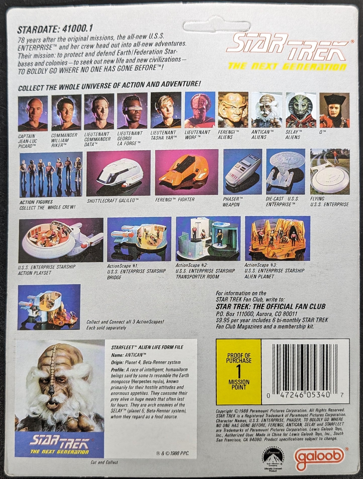 1988 Galoob Star Trek The Next Generation Antican Action Figure