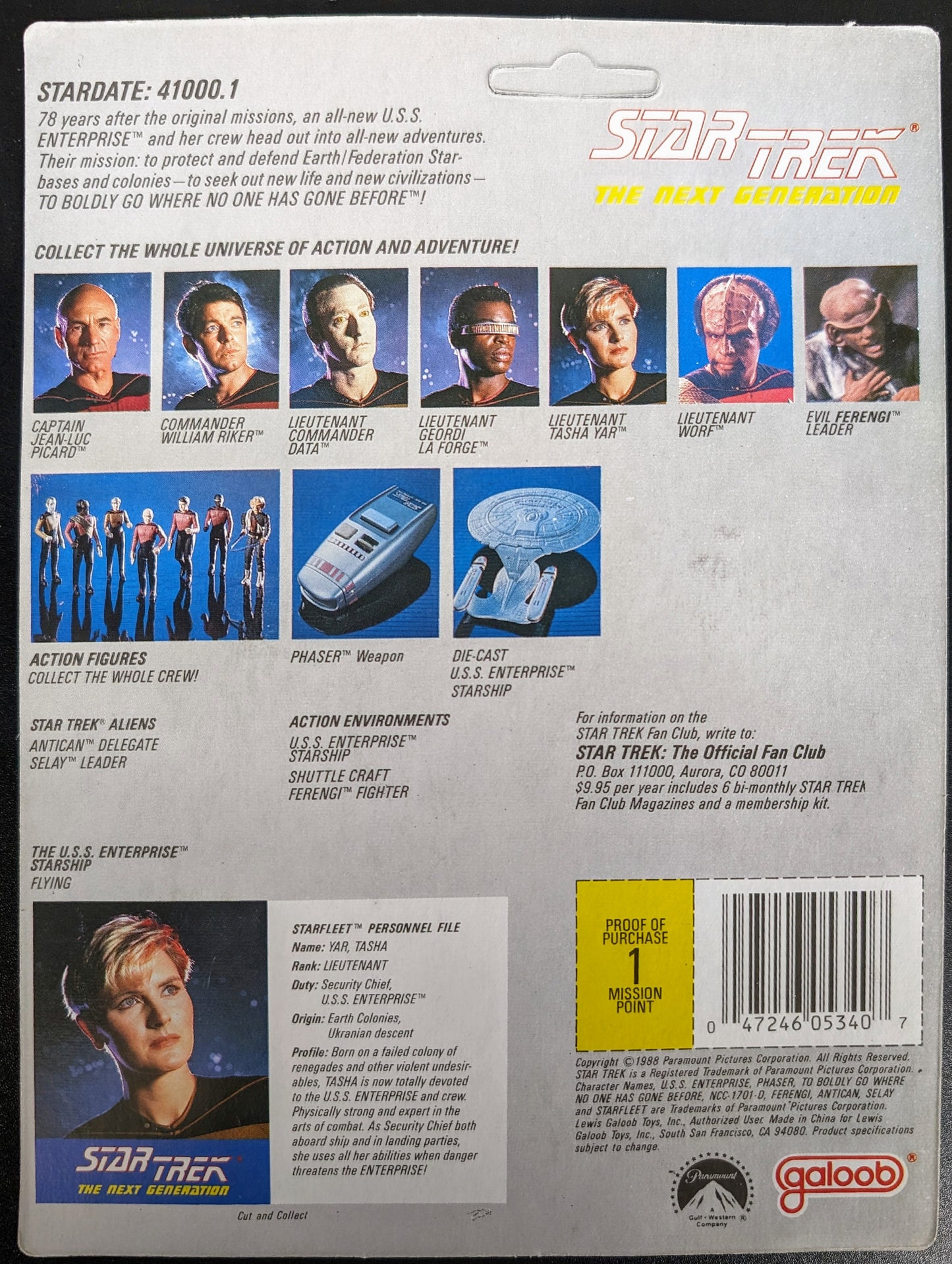 1988 Galoob Star Trek The Next Generation Lieutenant Tasha Yar Action Figure