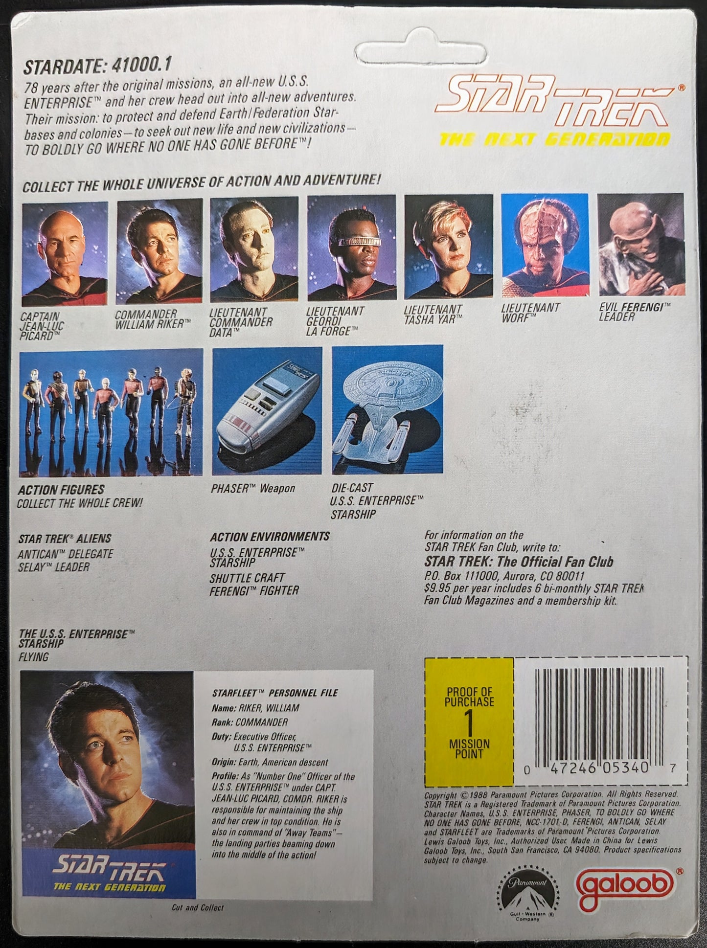 1988 Galoob Star Trek The Next Generation Commander William Riker Action Figure