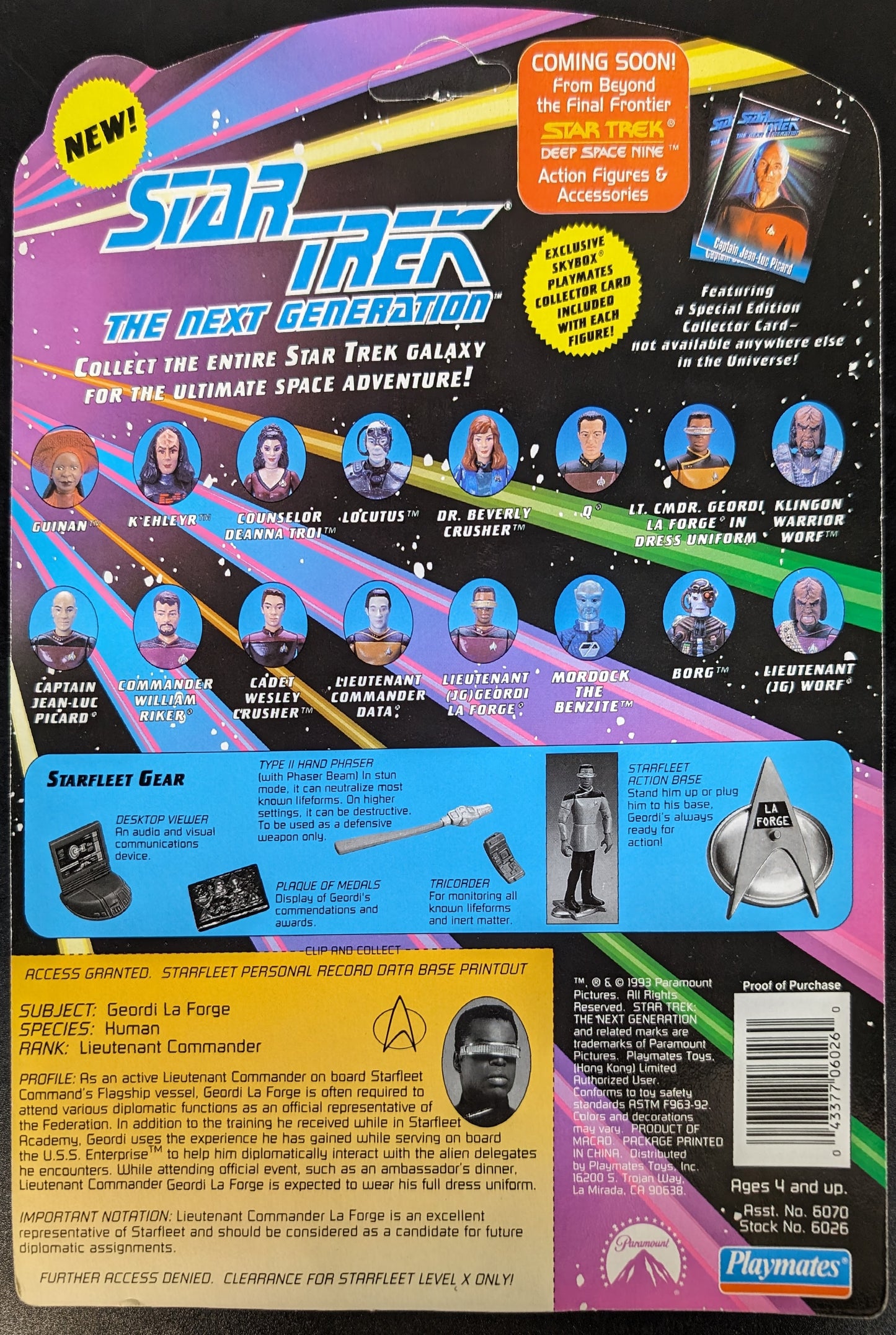 1993 Playmates Star Trek The Next Generation Lt. Commander Geordi La Gorge in Dress Uniform
