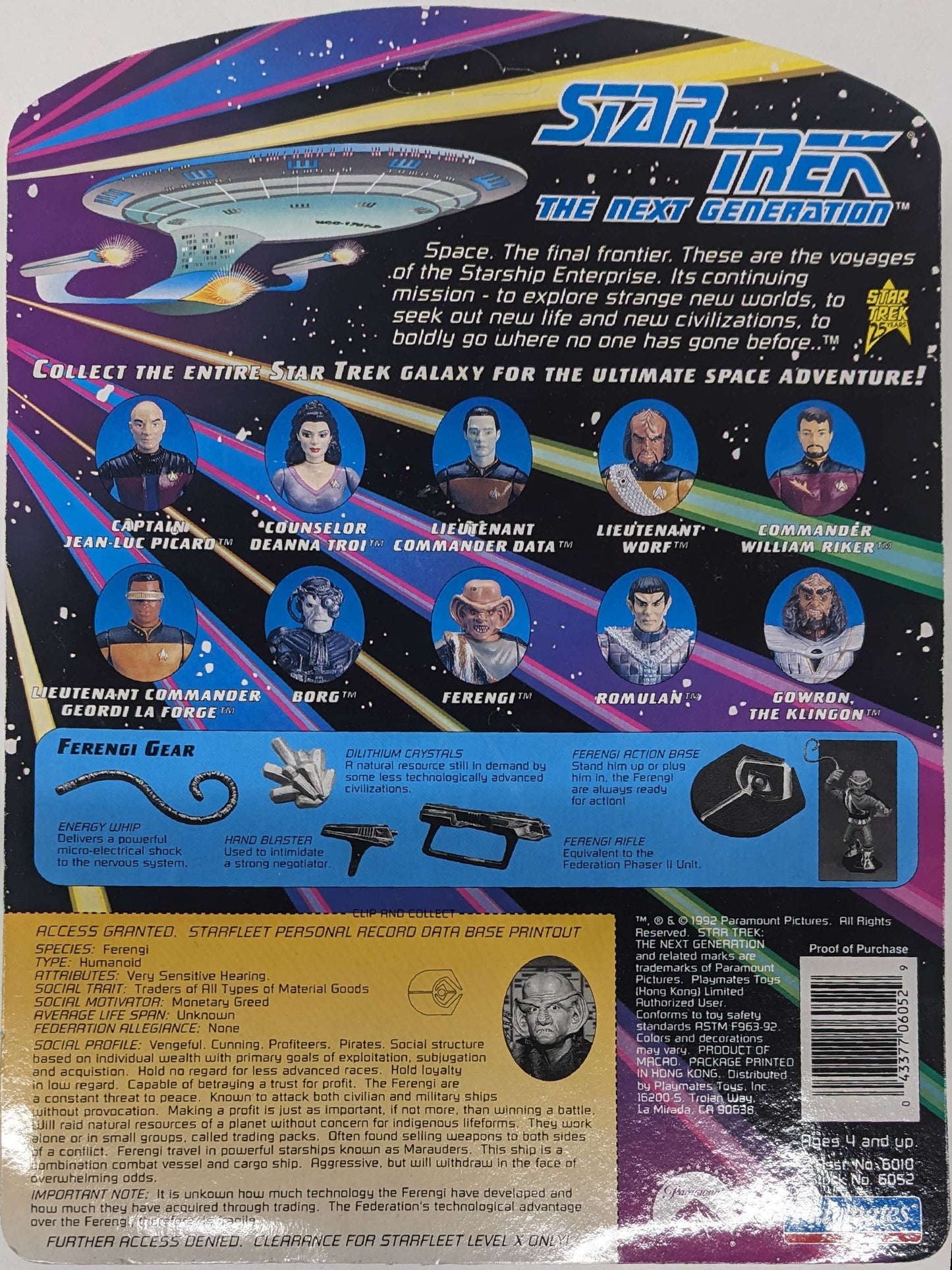 1993 Playmates Star Trek The Next Generation Ferengi with Action Base and Gear Action Figure