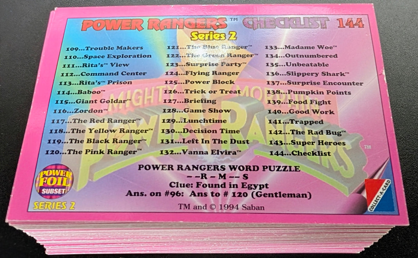 1994 Collect-a-Card Power Rangers Series 2 Power Foil (Yellow Hobby) Parallel 72 Card Set
