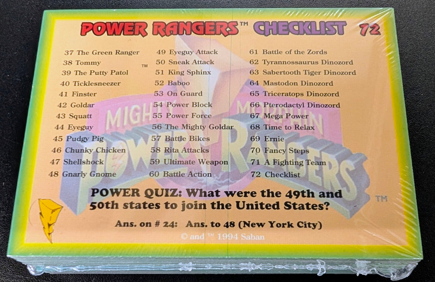 1994 Collect-a-Card Power Rangers Series 1 Complete Foil Parallel 72 Card Set