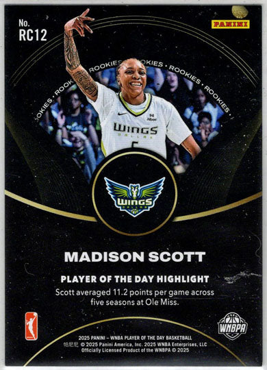 2025 Panini WNBA Player of the Day Orange Parallel Card RC12 Madison Scott /199