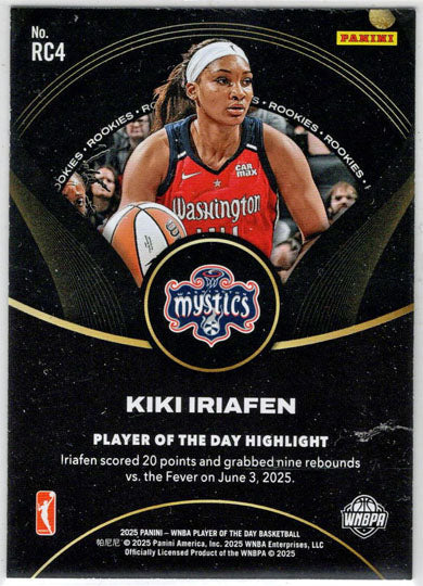 2025 Panini WNBA Player of the Day Blue Parallel Card RC4 Kiki Iriafen 23/50