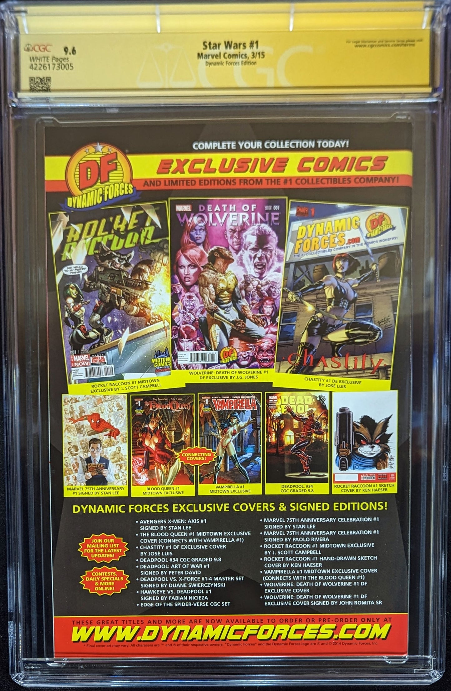 Star Wars #1 CGC 9.6 Dynamic Forces Greg Land Cover Signed