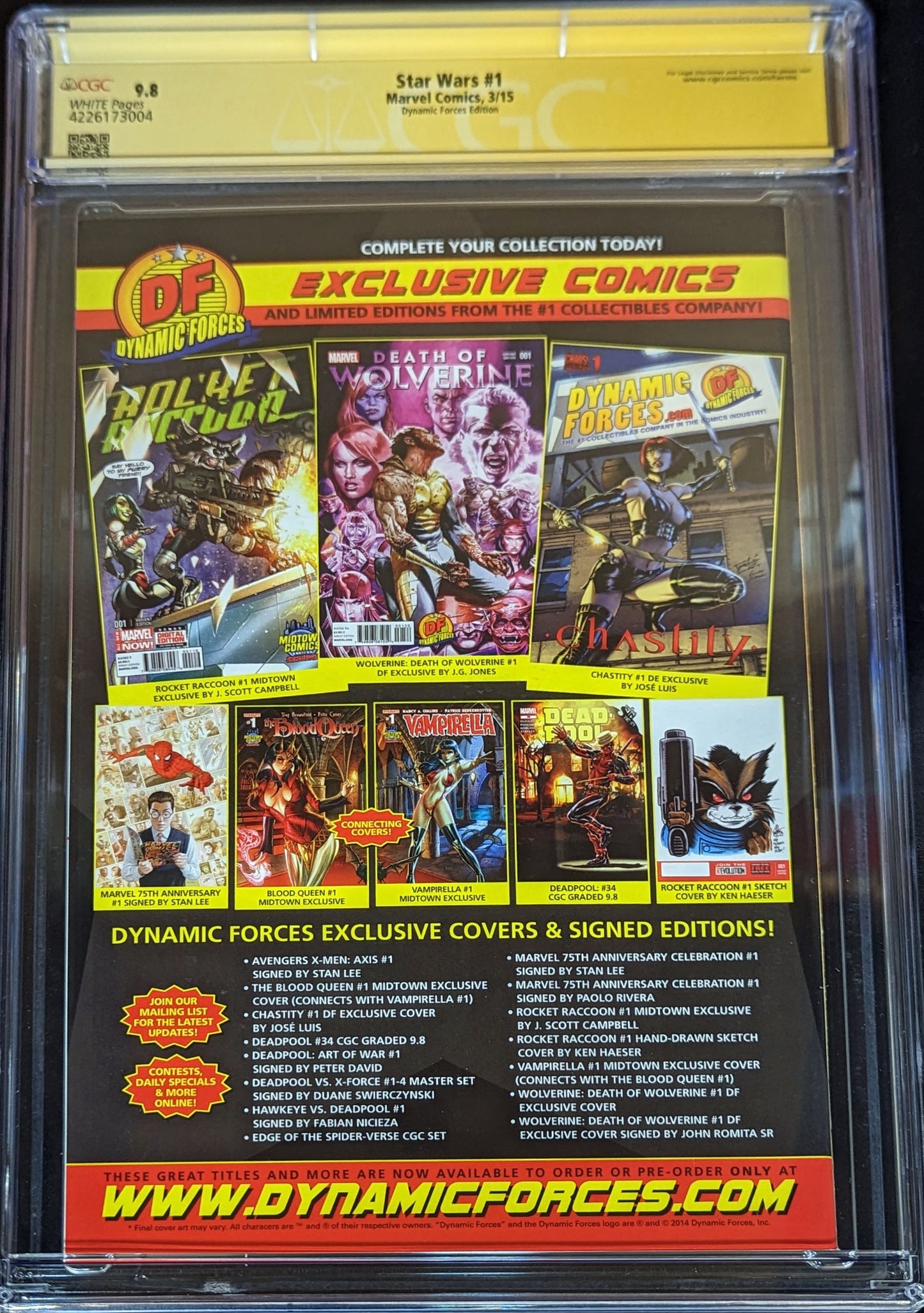 Star Wars #1 CGC 9.8 Dynamic Forces Greg Land Cover Signed