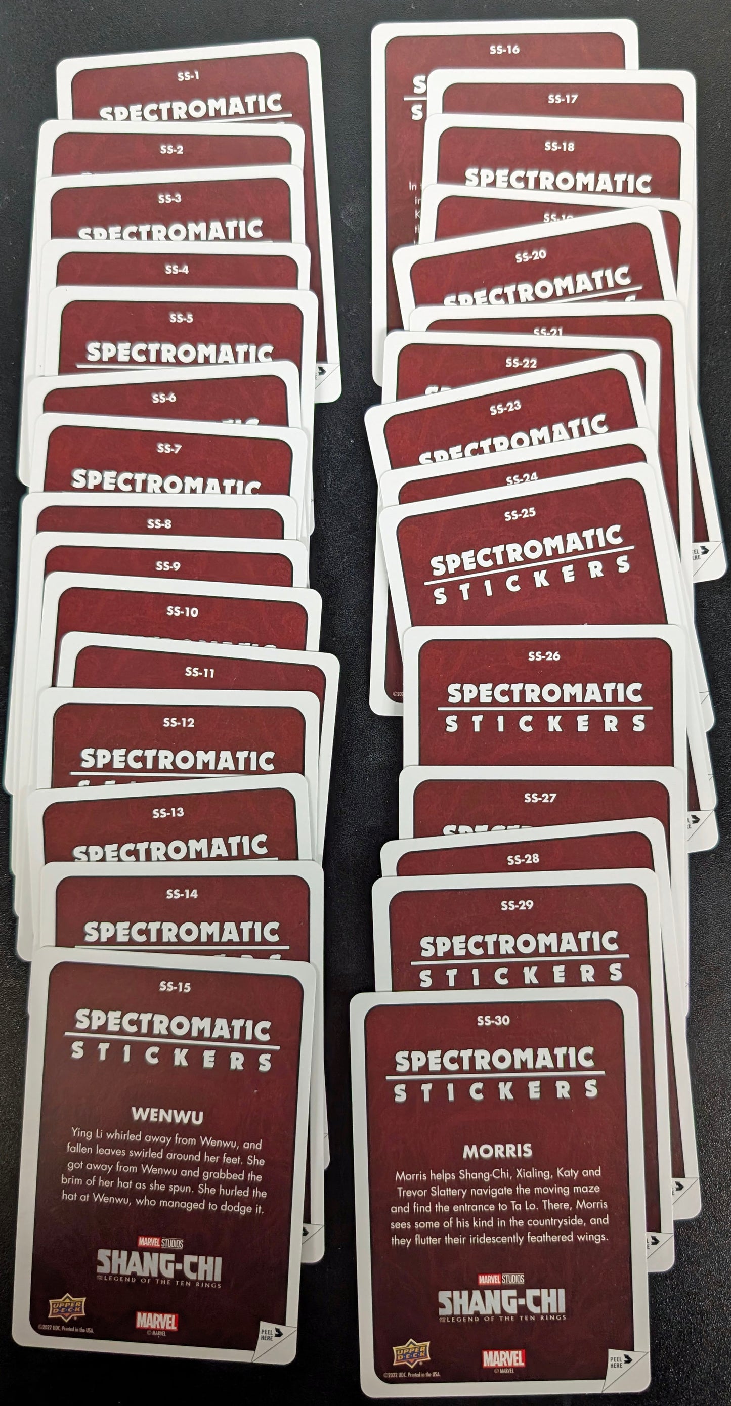 2022 Upper Deck Marvel Shang-Chi Complete 30 Card Spectromatic Stickers Set SS-1 to SS-30