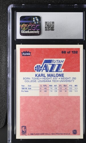 1986-87 Fleer Basketball #68 Karl Malone CGC 8.5 NM/Mint+
