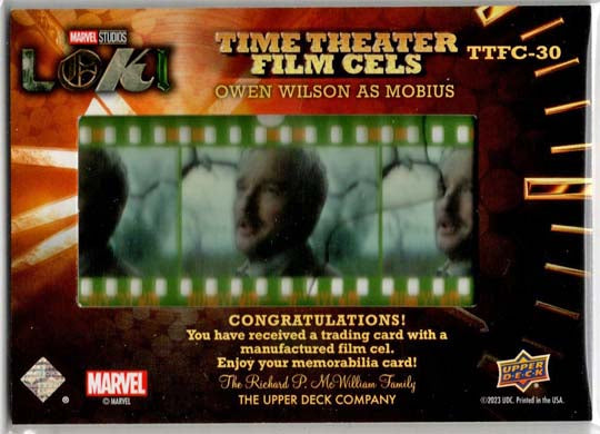 2023 Upper Deck Marvel Loki Time Theater Film Cels Card TTFC-30 Owen Wilson