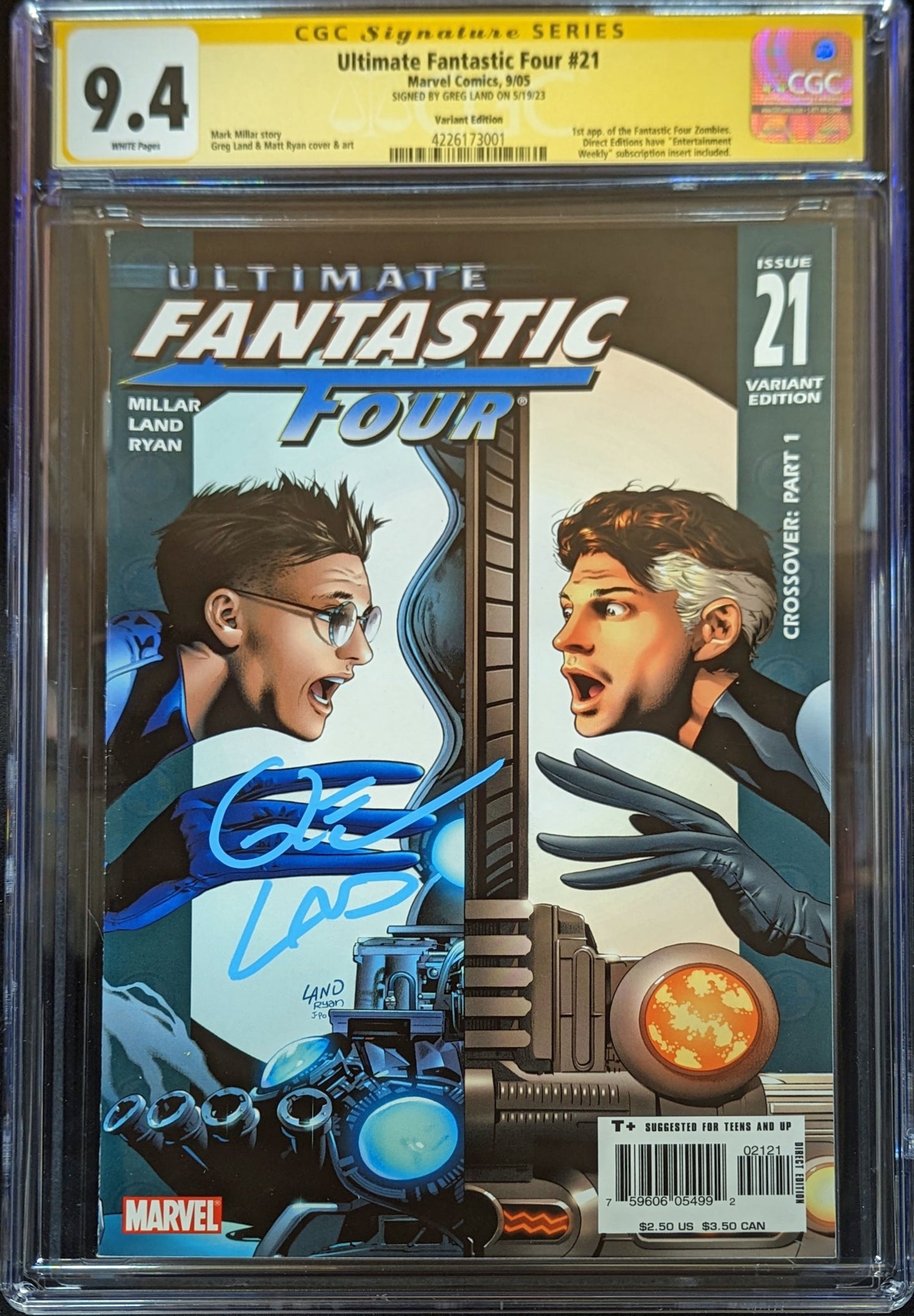 ULTIMATE FANTASTIC FOUR VAR ED #21 CGC 9.4 Signed by Greg Land 1st Marvel Zombies