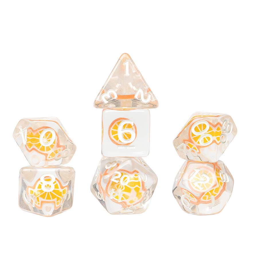 Sirius Dice Polyhedral 7-Die Set: Fruit Slice - Orange