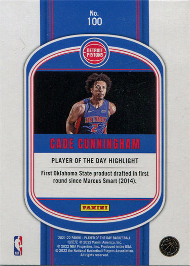 Panini Player of the Day 2021-22 Base Card 100 Cade Cunningham