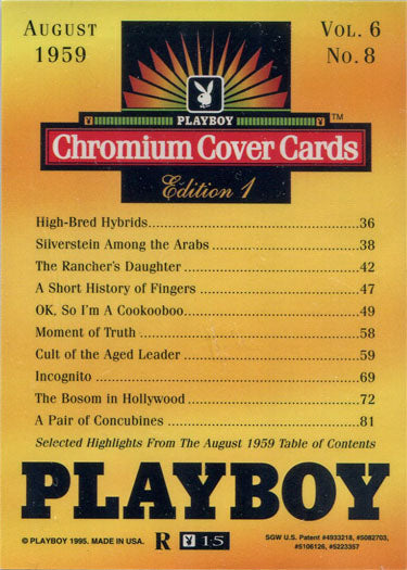 Playboy Chromium Cover Base Card 15 August 1959