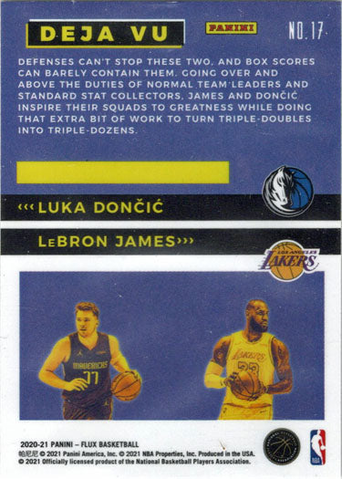 Panini Flux Basketball 2020-21 Deja Vu Insert Card 17 Luka Doncic/LeBron  James