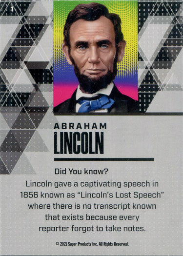 Super Break Pieces of the Past 2021 Blue Foil Parallel Card 1 Abraham Lincoln