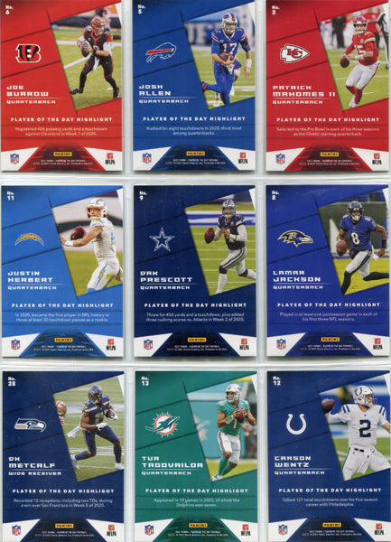 Panini Player Of The Day Football 2021 Complete 100 Card Base Set