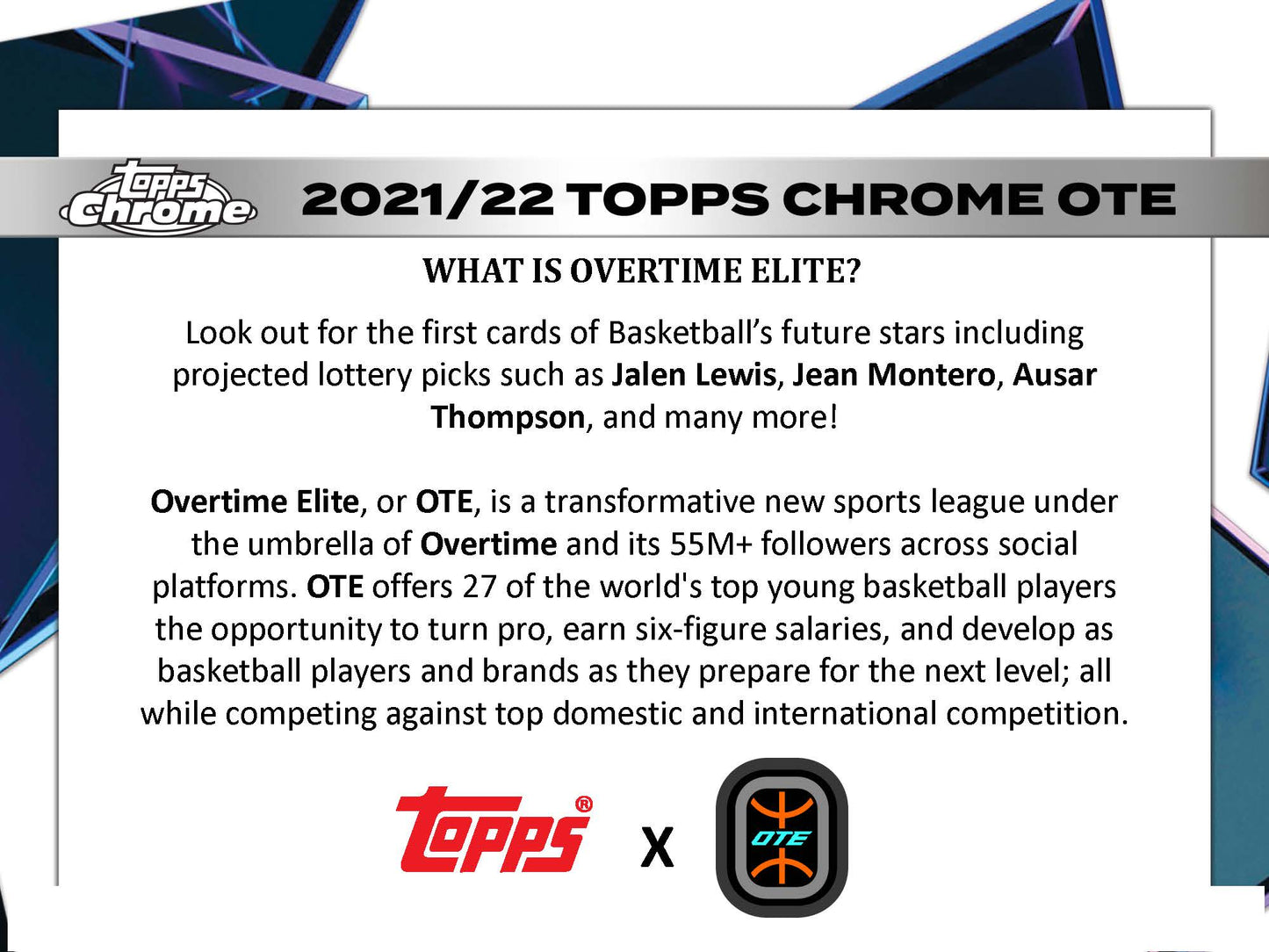 Topps 2021-22 Overtime Elite Chrome Basketball Hobby Box