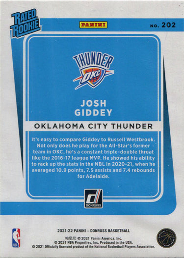 Panini Donruss Basketball 2020-21 Green Yellow Laser Card 202 Josh Giddey
