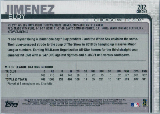 Topps Chrome Baseball 2019 Base Card 202 Eloy Jimenez