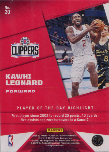Panini Player of the Day 2021-22 Rainbow Parallel Base Card 20 Kawhi Leonard