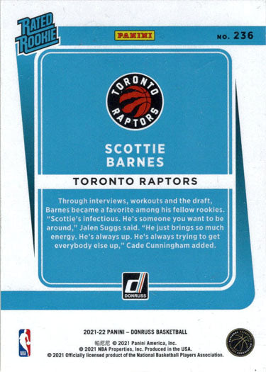 Panini Donruss Basketball 2021-22 Orange Laser Parallel Card 236 Scottie Barnes