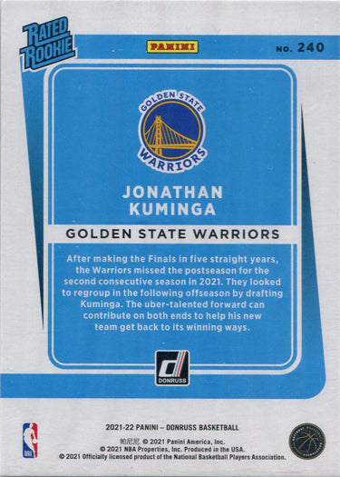 Panini Donruss Basketball 2020-21 Green Yellow Laser Card 240 Jonathan Kuminga