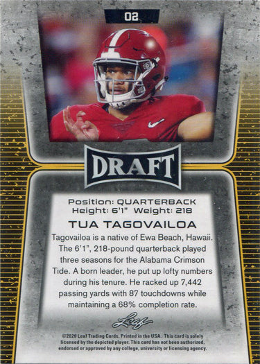 Leaf Draft Football 2020 Base Gold Rookie Card 02 Tua Tagovailoa
