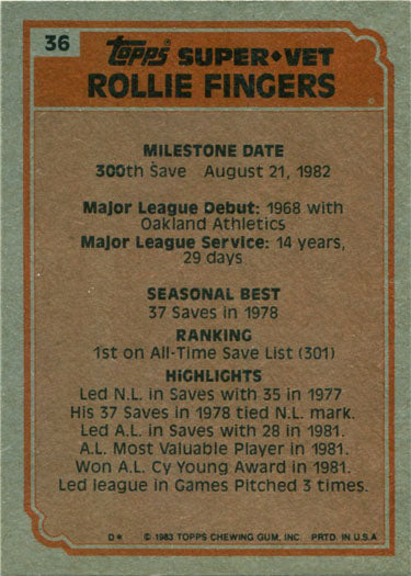 1983 Topps Rollie Fingers