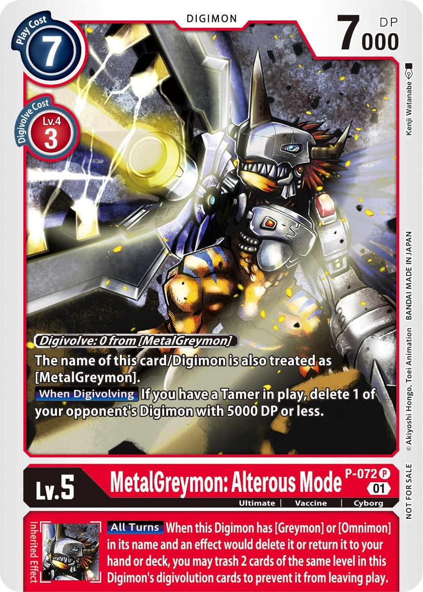 metalgreymon digimon card P-072 MetalGreymon: Alterous Mode Promo HOLO FOIL Alternative Art Mint Digimon Card