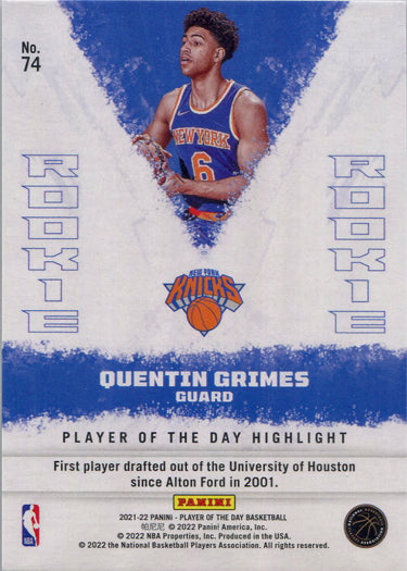 Panini Player of the Day 2021-22 Kaboom Parallel Base Card 74 Q. Grimes 30/99